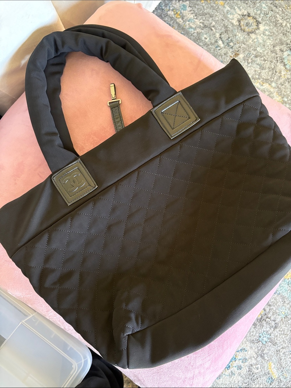 VINTAGE CHANEL Black Quilted Tote with Front Zip Pocket - Picture 7 of 11